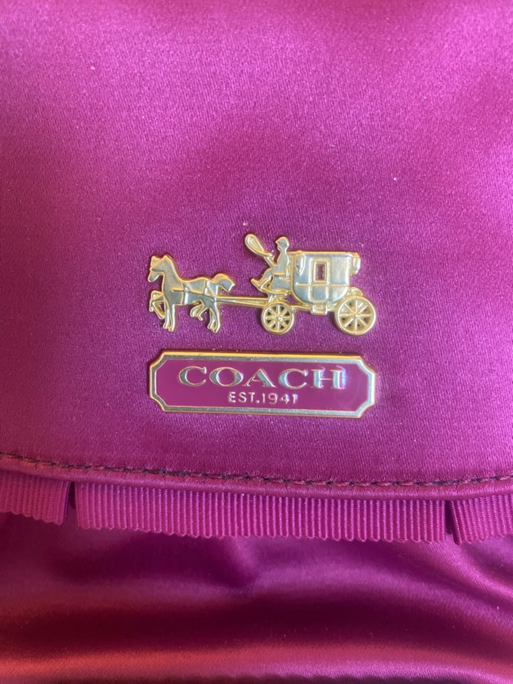 Coach Satin Magenta Wristlet Clutch | Gold Logo | Zip Pouch - Picture 12 of 13